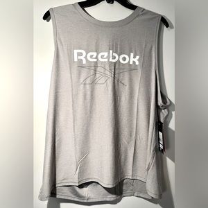 Reebok Tanktop Womens 2XL Muscle Tee Open Back Gray Big Logo Workout Gym